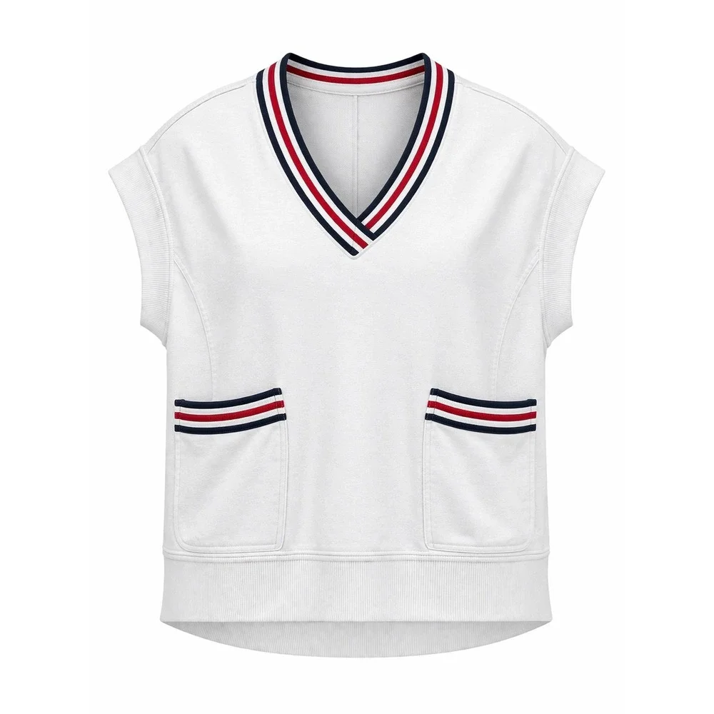 Free People Varsity Sweatshirt‎ Vest Striped V-Neck womens Small  Ivy oversized